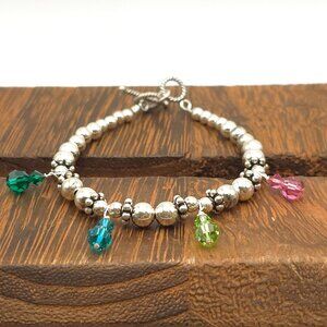7 Inch 925 Sterling Silver Colorful Crystal Charms Cute Bracelet